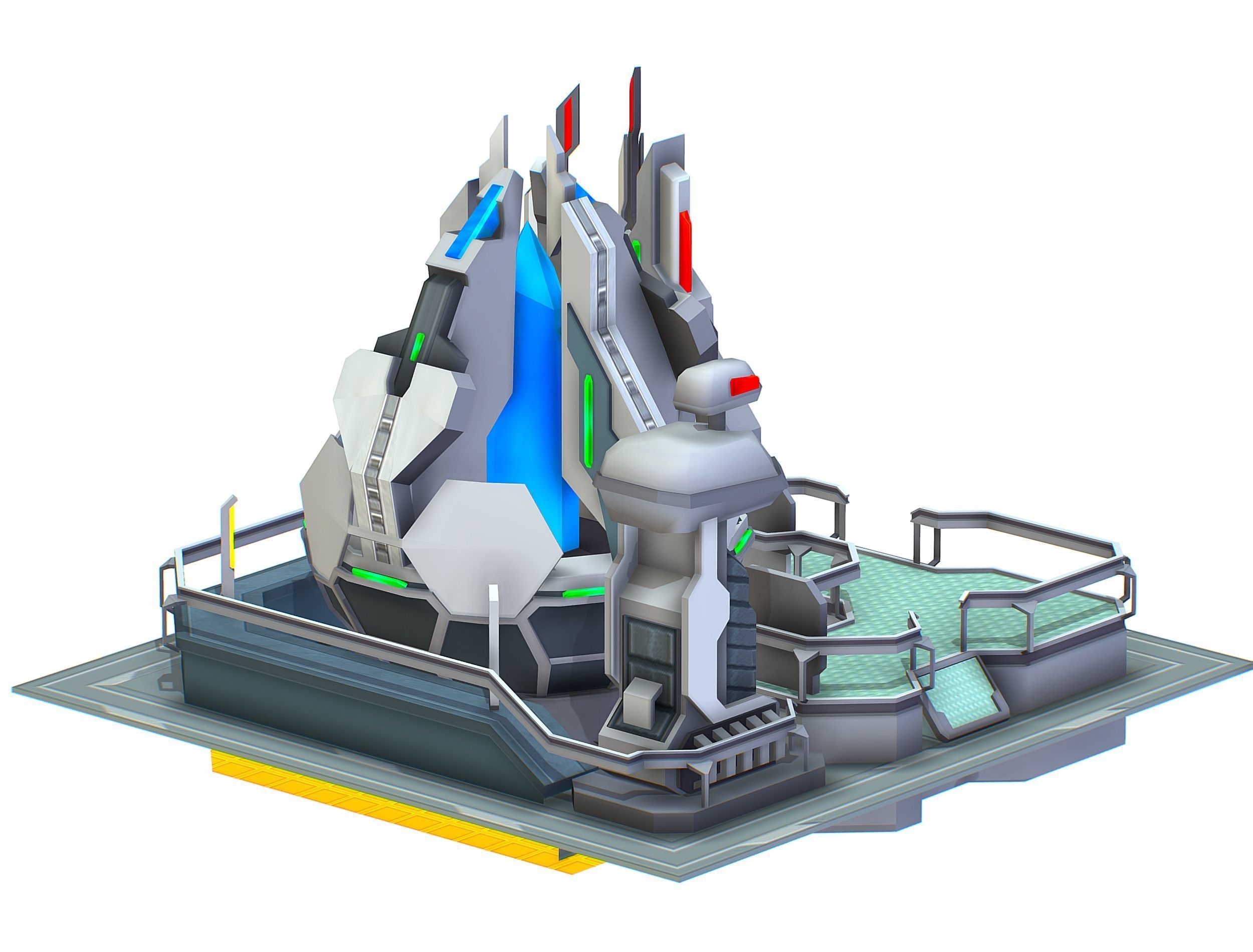 isometrical UFO radar platform station upgrade 3 Low-poly 3D model_8