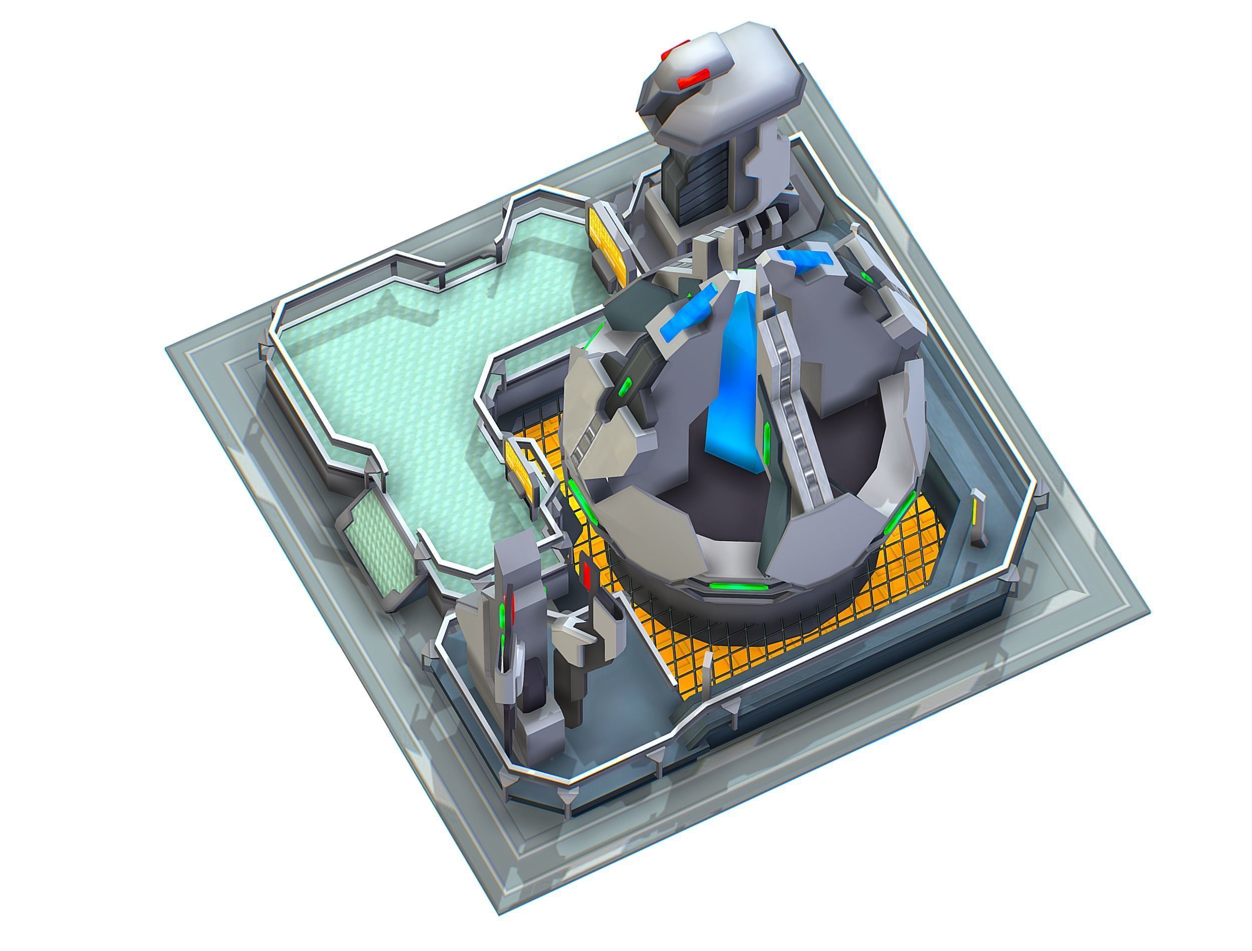 isometrical UFO radar platform station upgrade 3 Low-poly 3D model_4