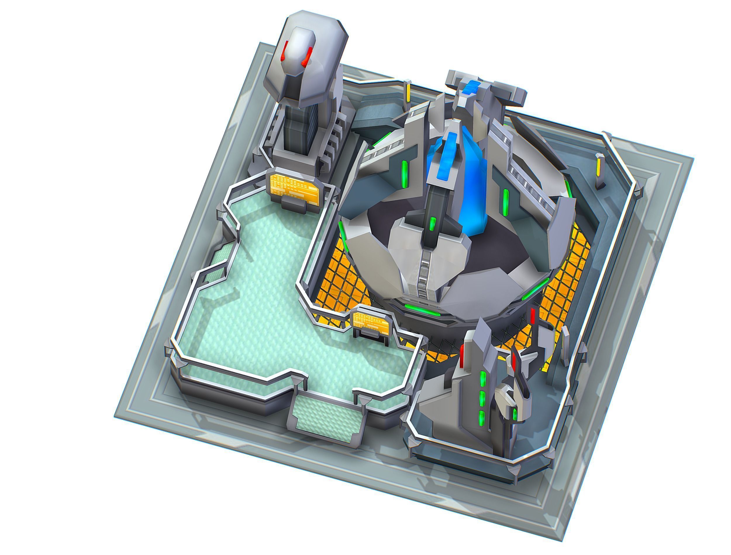 isometrical UFO radar platform station upgrade 3 Low-poly 3D model_2