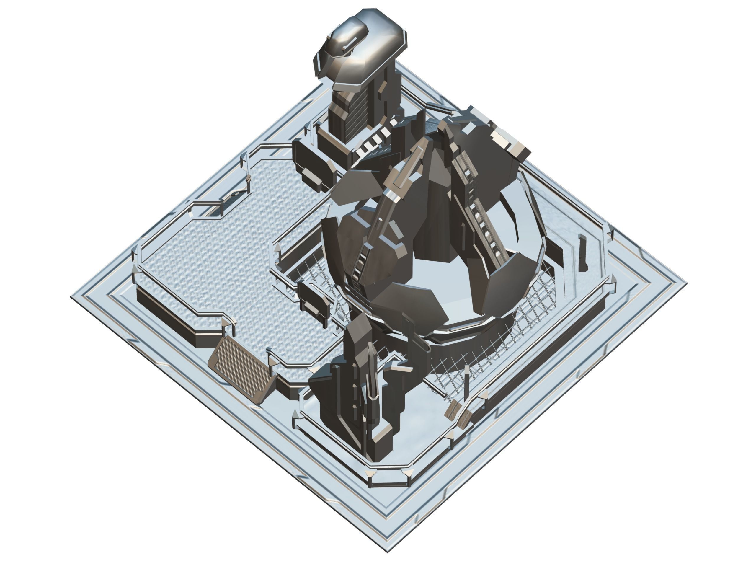 isometrical UFO radar platform station upgrade 3 Low-poly 3D model_24