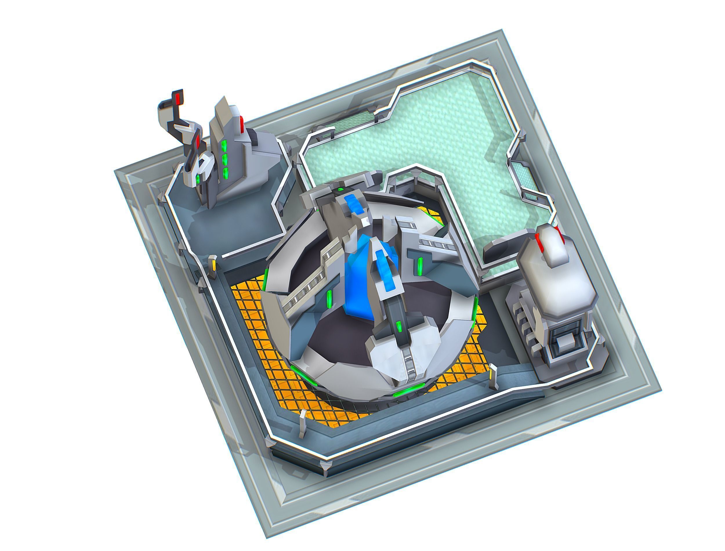 isometrical UFO radar platform station upgrade 3 Low-poly 3D model_7