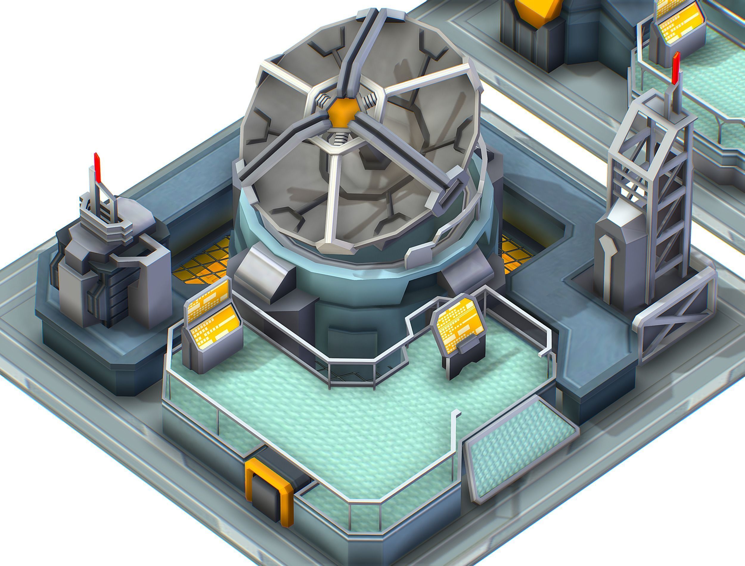 isometrical UFO radar platform station ALL Low-poly 3D model_9