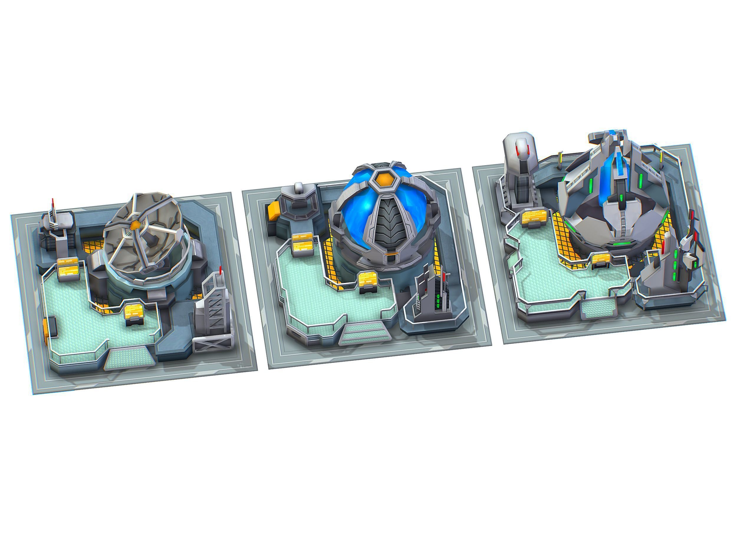 isometrical UFO radar platform station ALL Low-poly 3D model_1