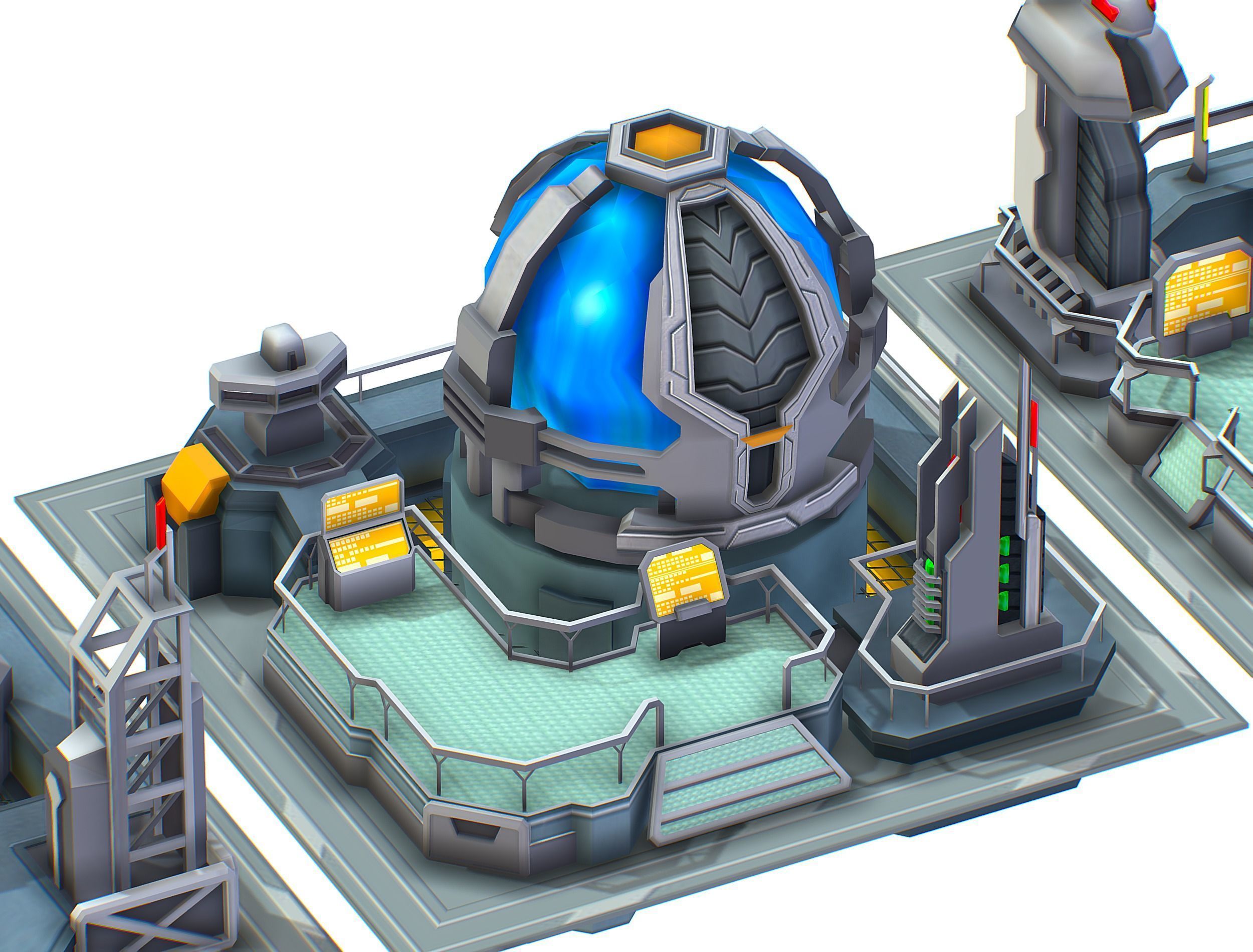 isometrical UFO radar platform station ALL Low-poly 3D model_16