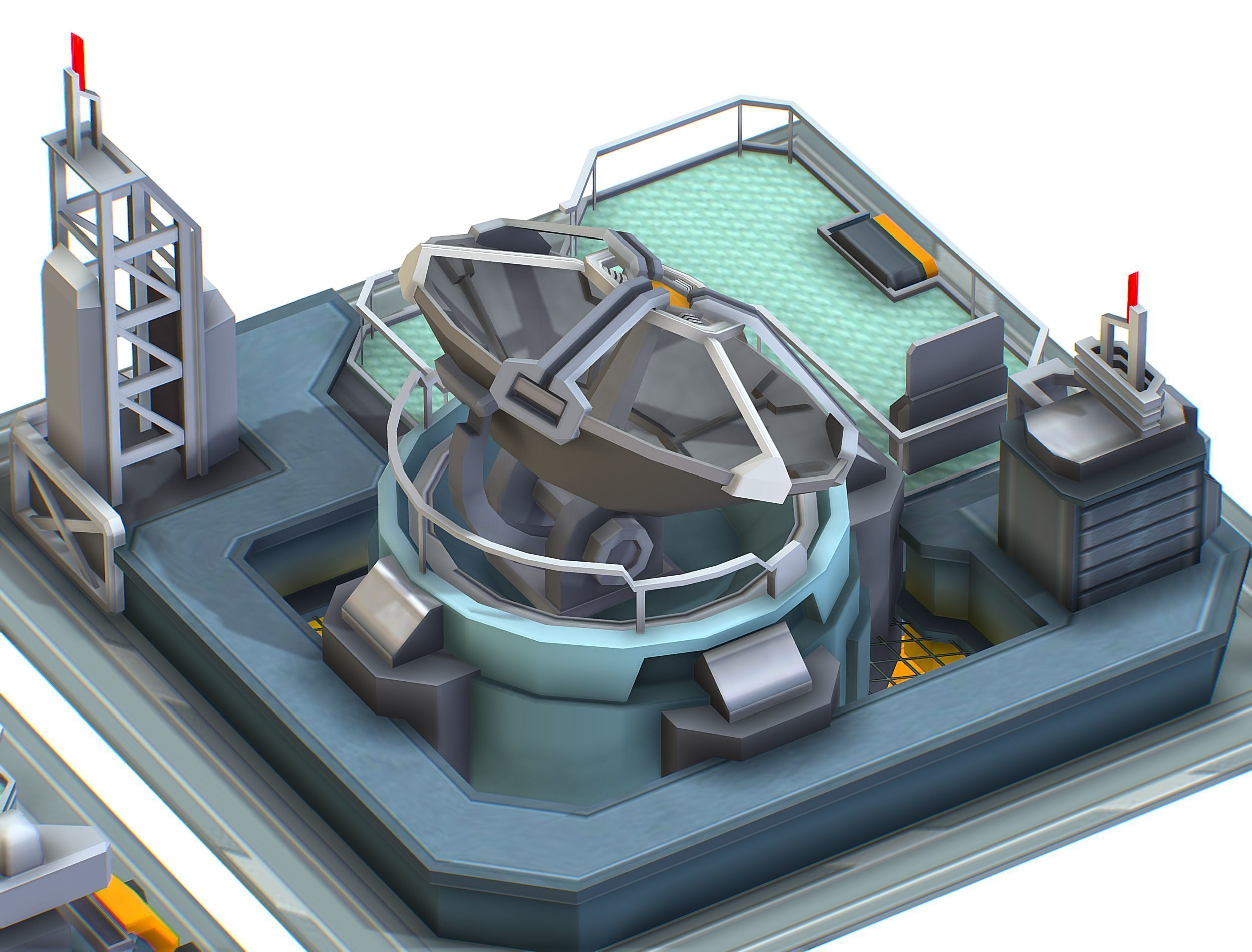 isometrical UFO radar platform station ALL Low-poly 3D model_11