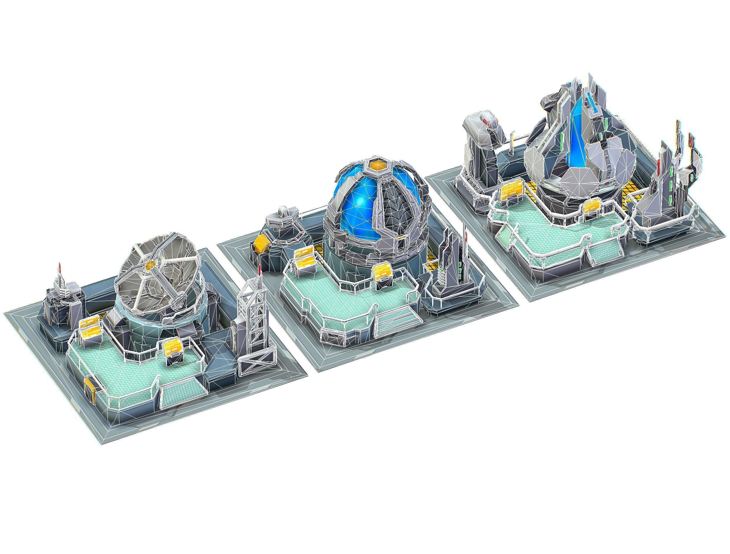 isometrical UFO radar platform station ALL Low-poly 3D model_24