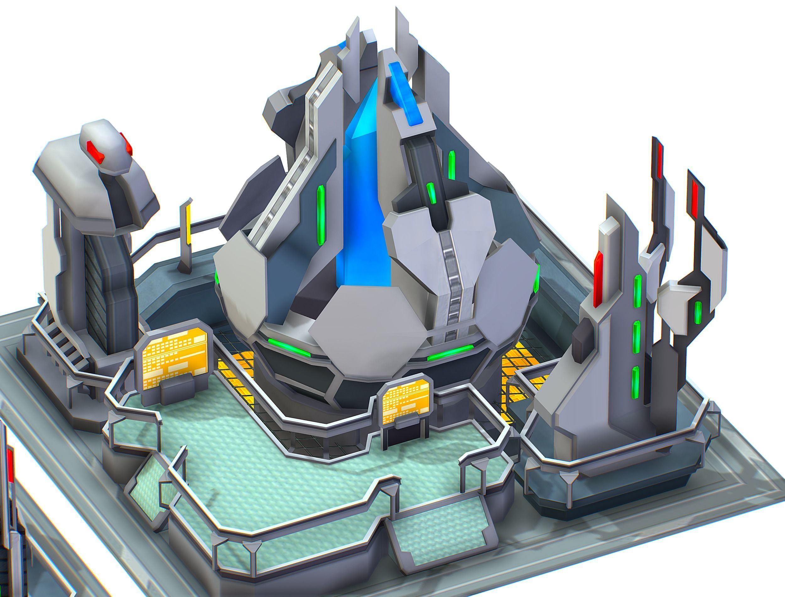 isometrical UFO radar platform station ALL Low-poly 3D model_17