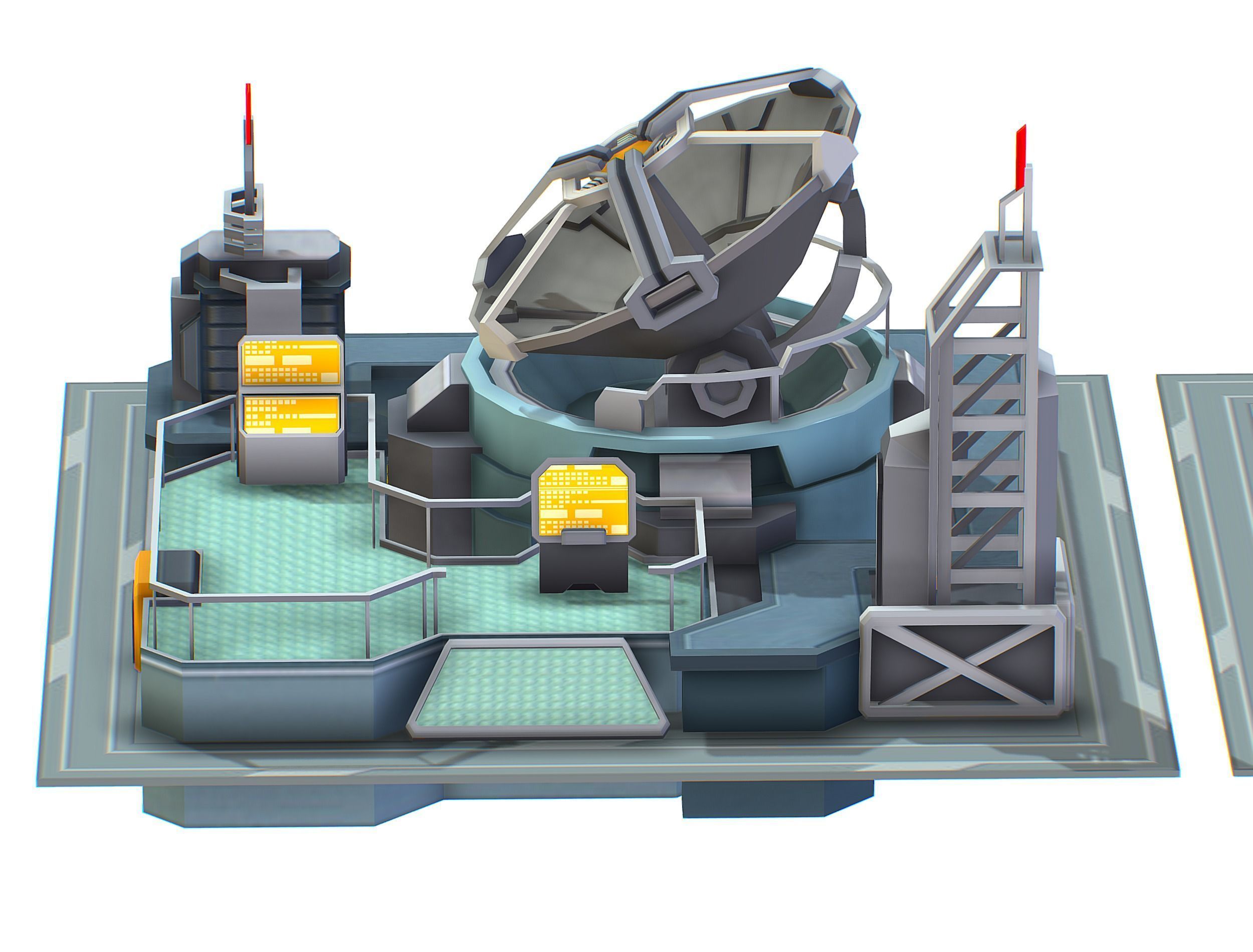 isometrical UFO radar platform station ALL Low-poly 3D model_6