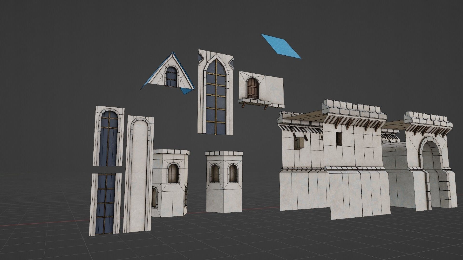 modular medieval building parts with 4k pbr textures  Low-poly 3D model_4