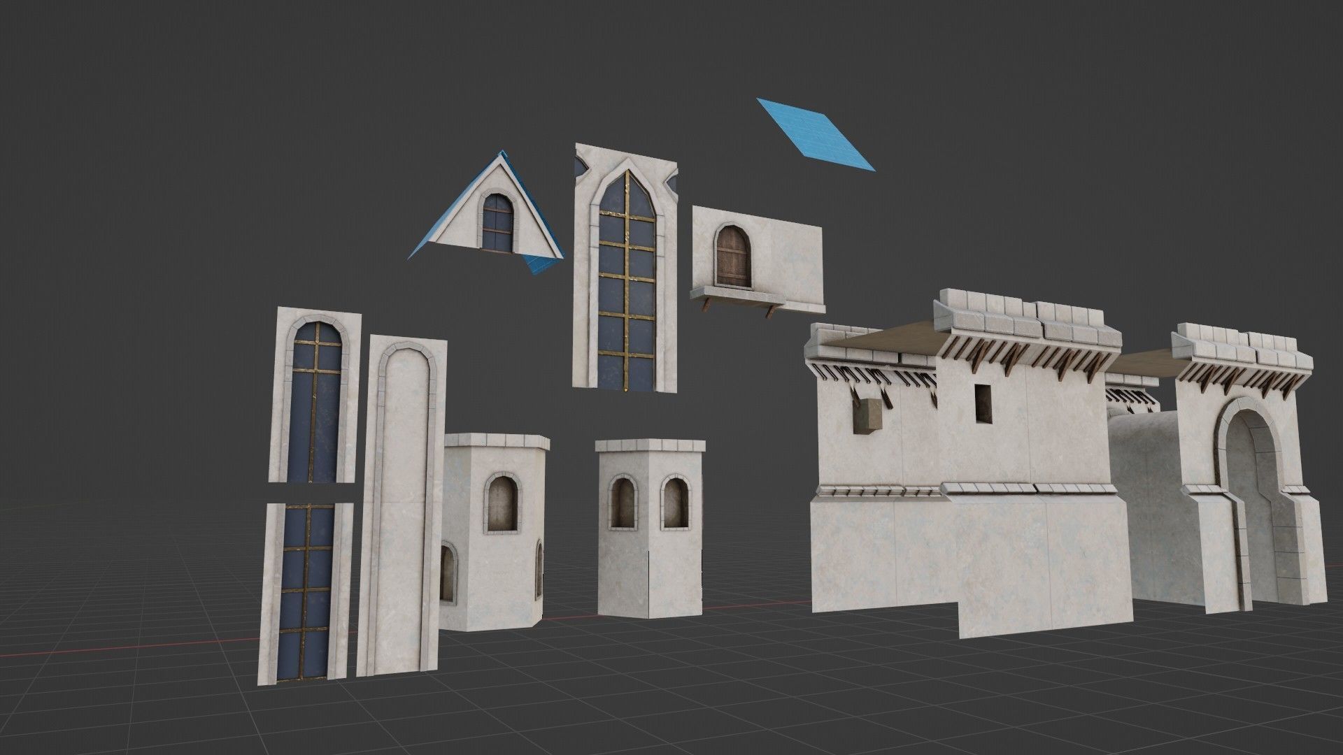 modular medieval building parts with 4k pbr textures  Low-poly 3D model_3