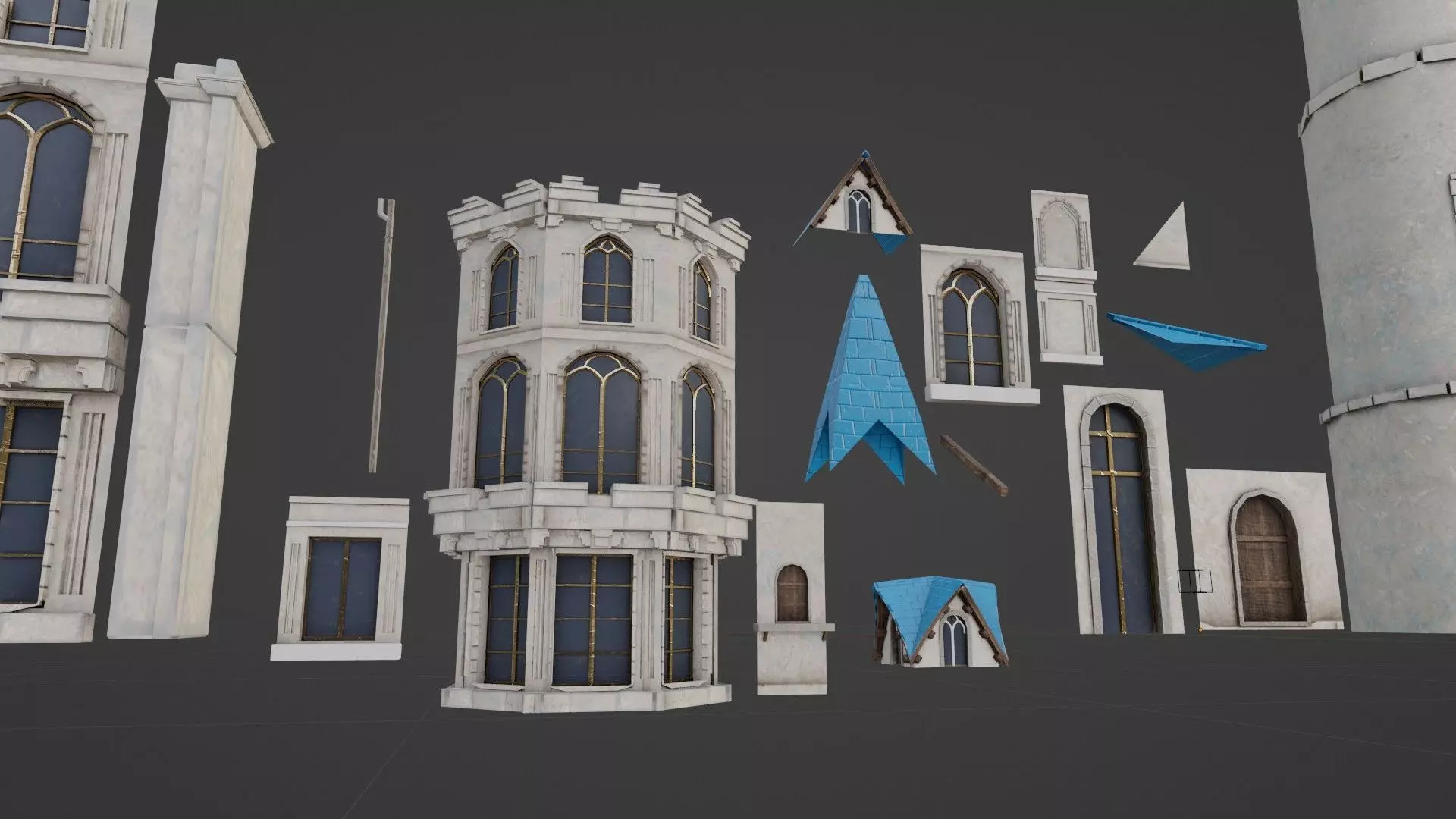 modular medieval building parts with 4k pbr textures  Low-poly 3D model_0