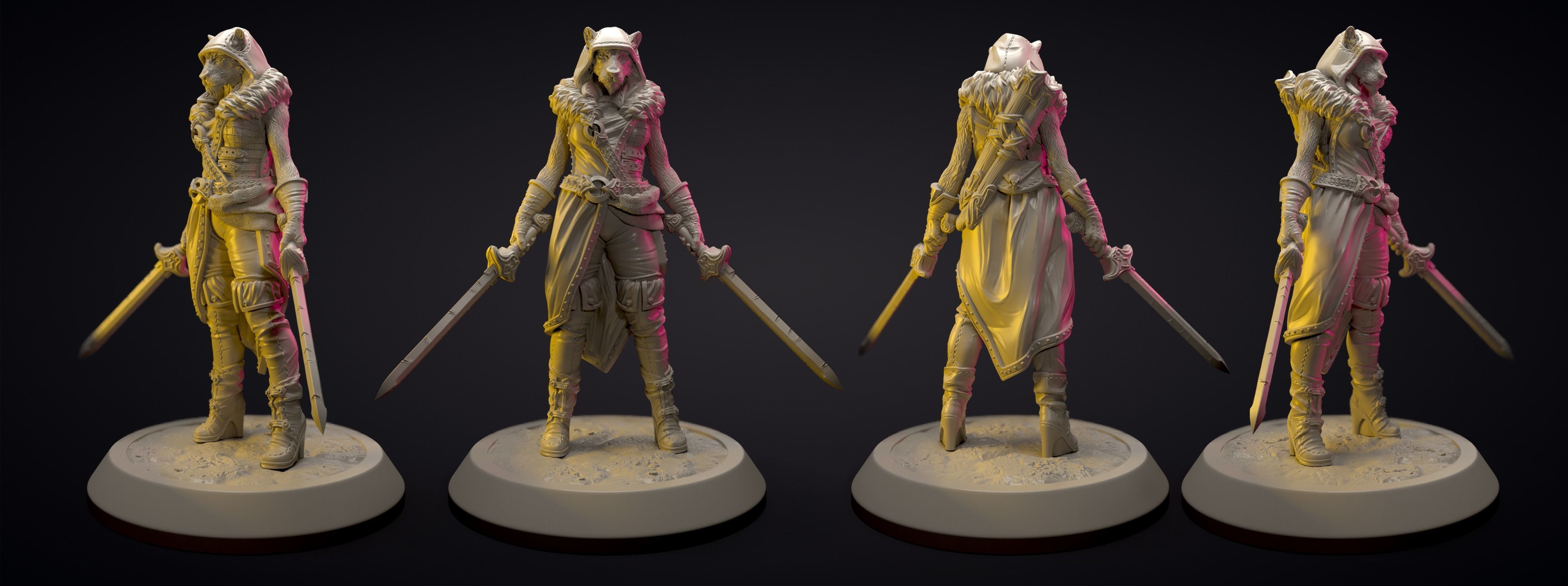 Lioness-headed duelist miniature  3D print model_2