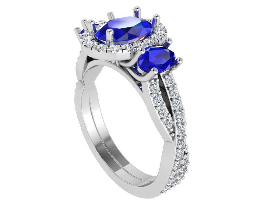 3-stone blue diamond stone ring 3396 3D print model  3D print model_2