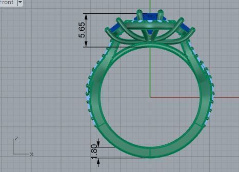 3-stone blue diamond stone ring 3396 3D print model  3D print model_5