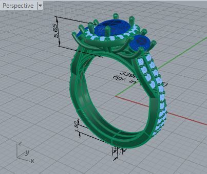3-stone blue diamond stone ring 3396 3D print model  3D print model_7