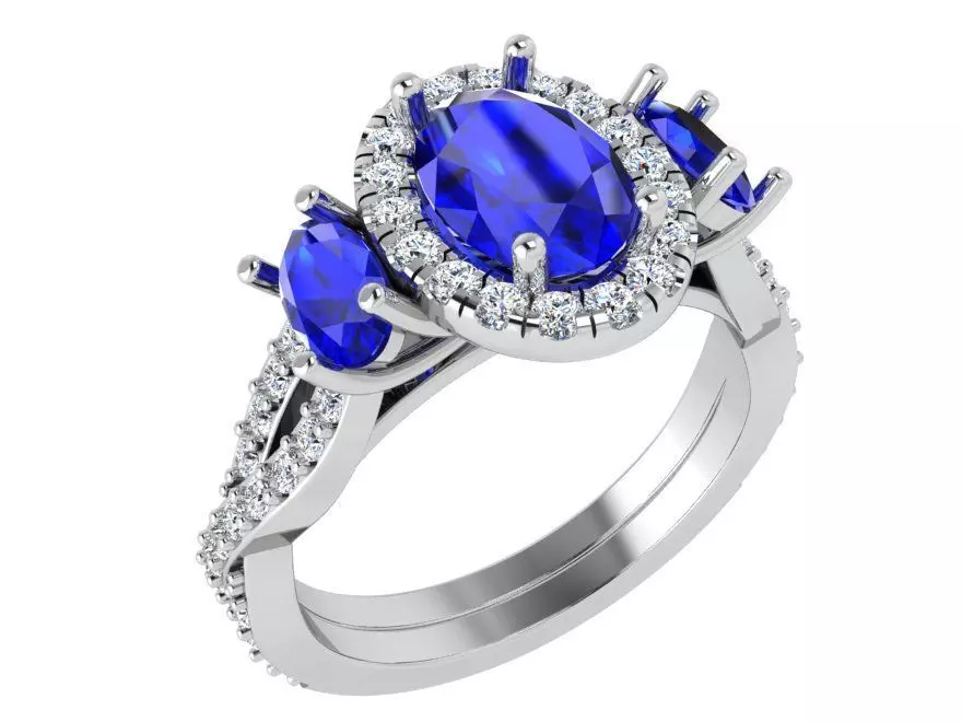 3-stone blue diamond stone ring 3396 3D print model  3D print model_0