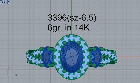 3-stone blue diamond stone ring 3396 3D print model  3D print model_4