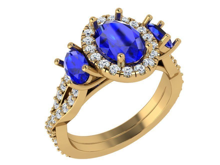 3-stone blue diamond stone ring 3396 3D print model  3D print model_1