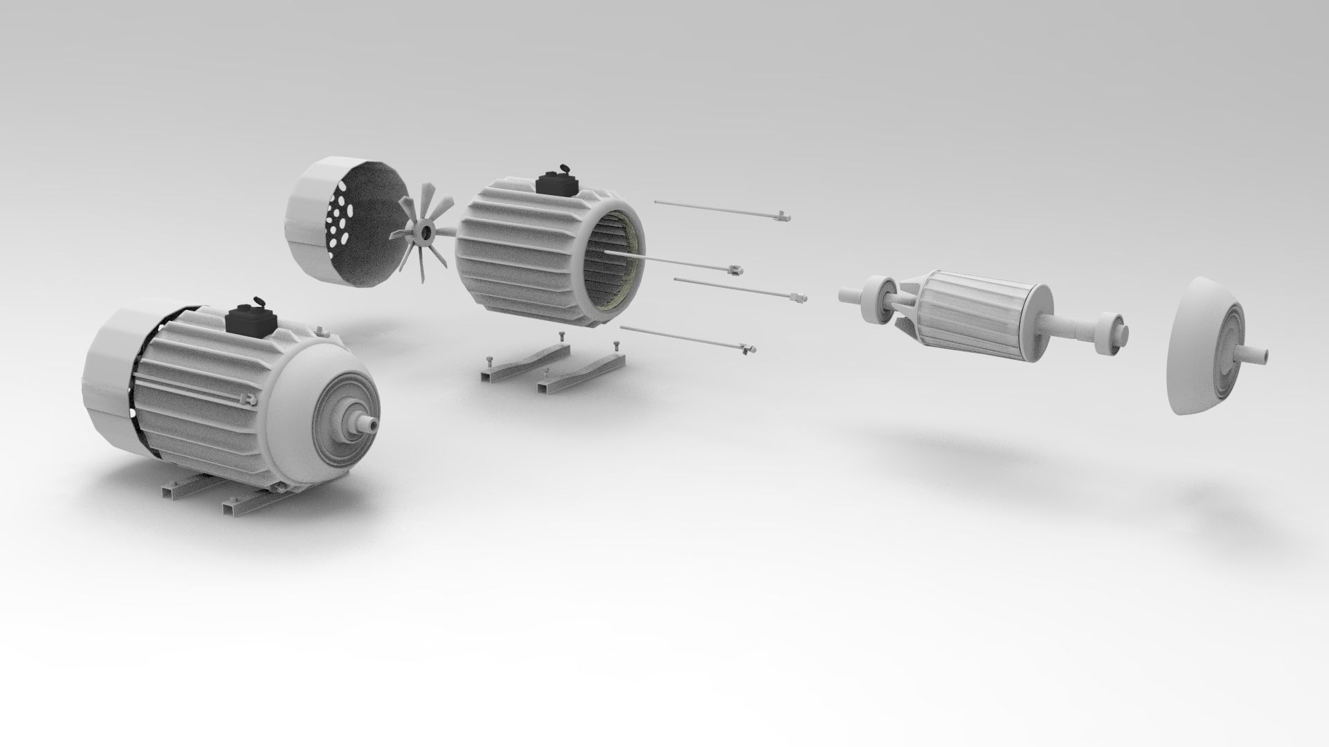 Electric motor stator rotor armature winding exploded model 3D model