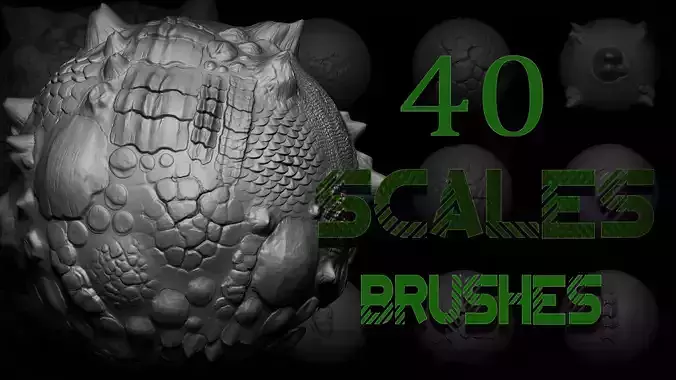 Zbrush Blender - 40 Scales and Skins Brushes 3D model