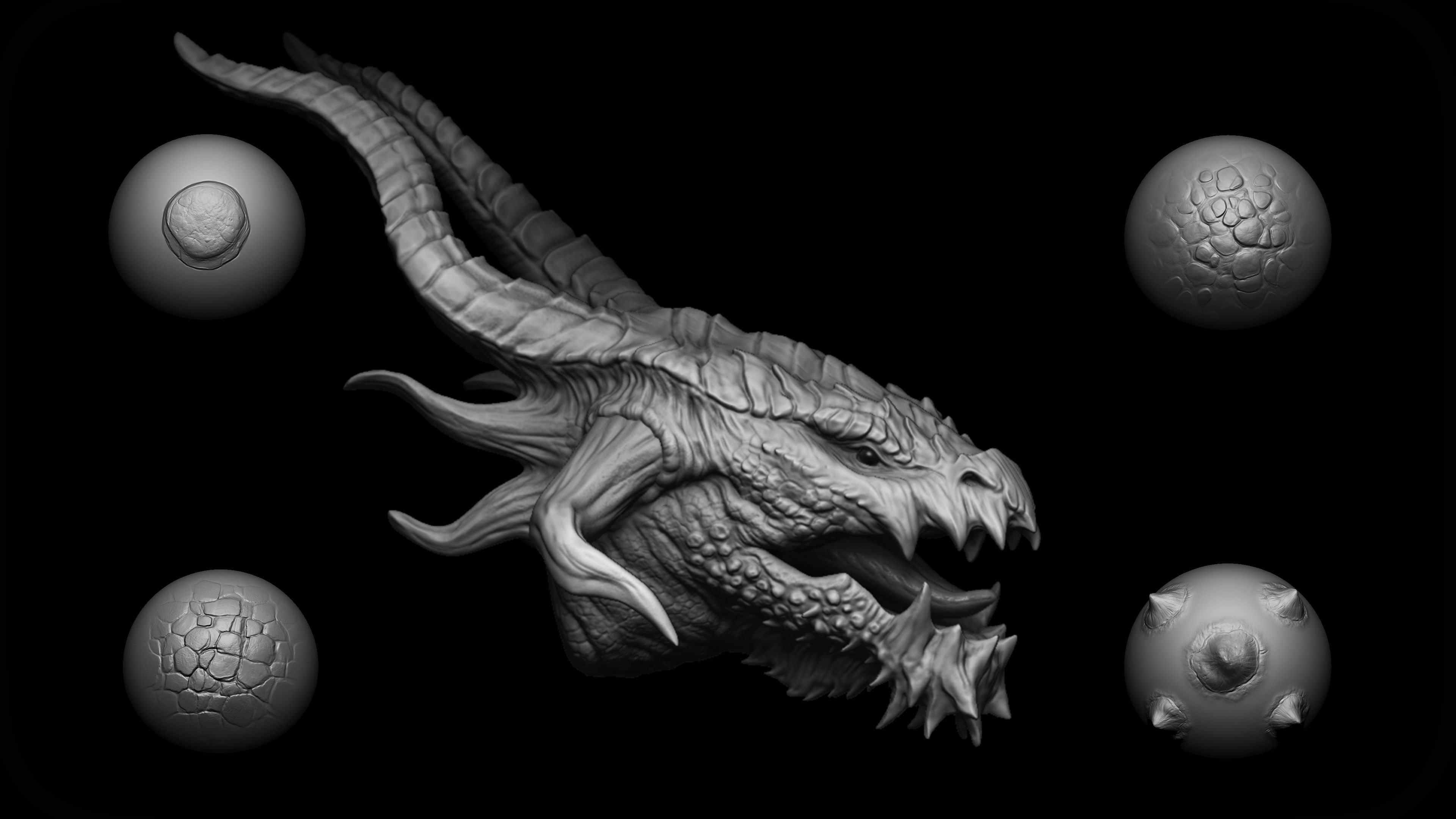 Zbrush Blender - 40 Scales and Skins Brushes 3D model_3