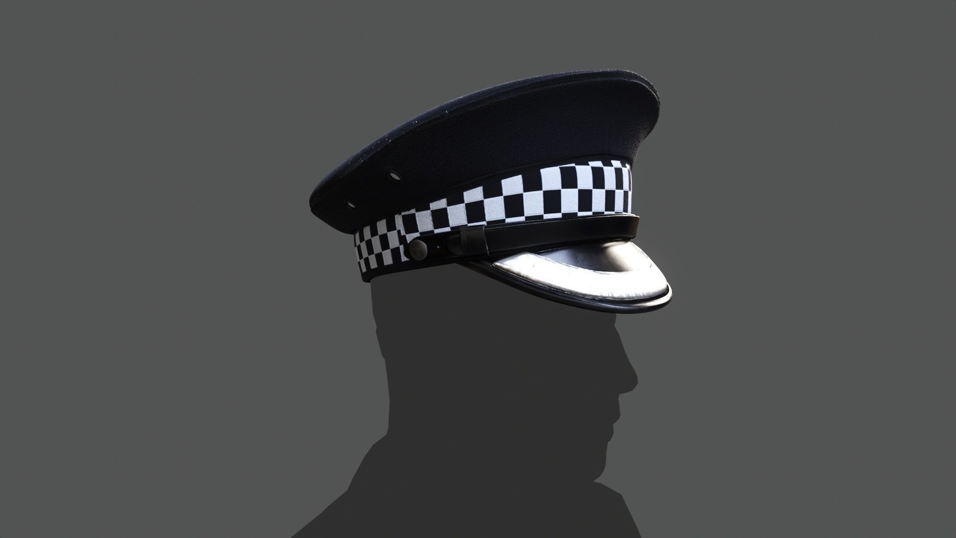 3D model police flat cap SILVER black formal uniform VR / AR / lowpoly