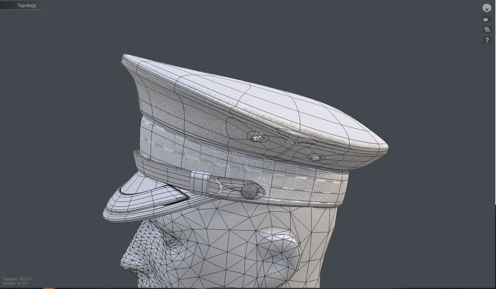 3D model police flat cap SILVER black formal uniform VR / AR / lowpoly