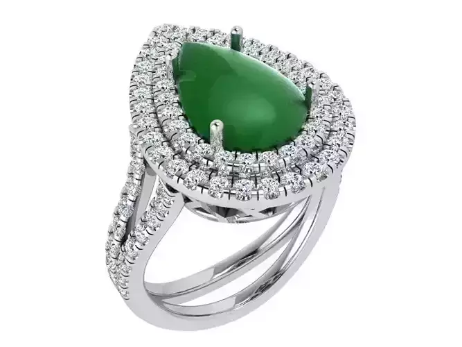 Green Pear Shape 2-row diamond ring 3406 3D print model 