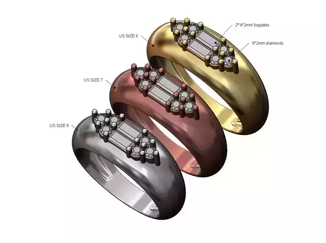 Dome baguette diamonds cluster ring Us sizes 6 7 8