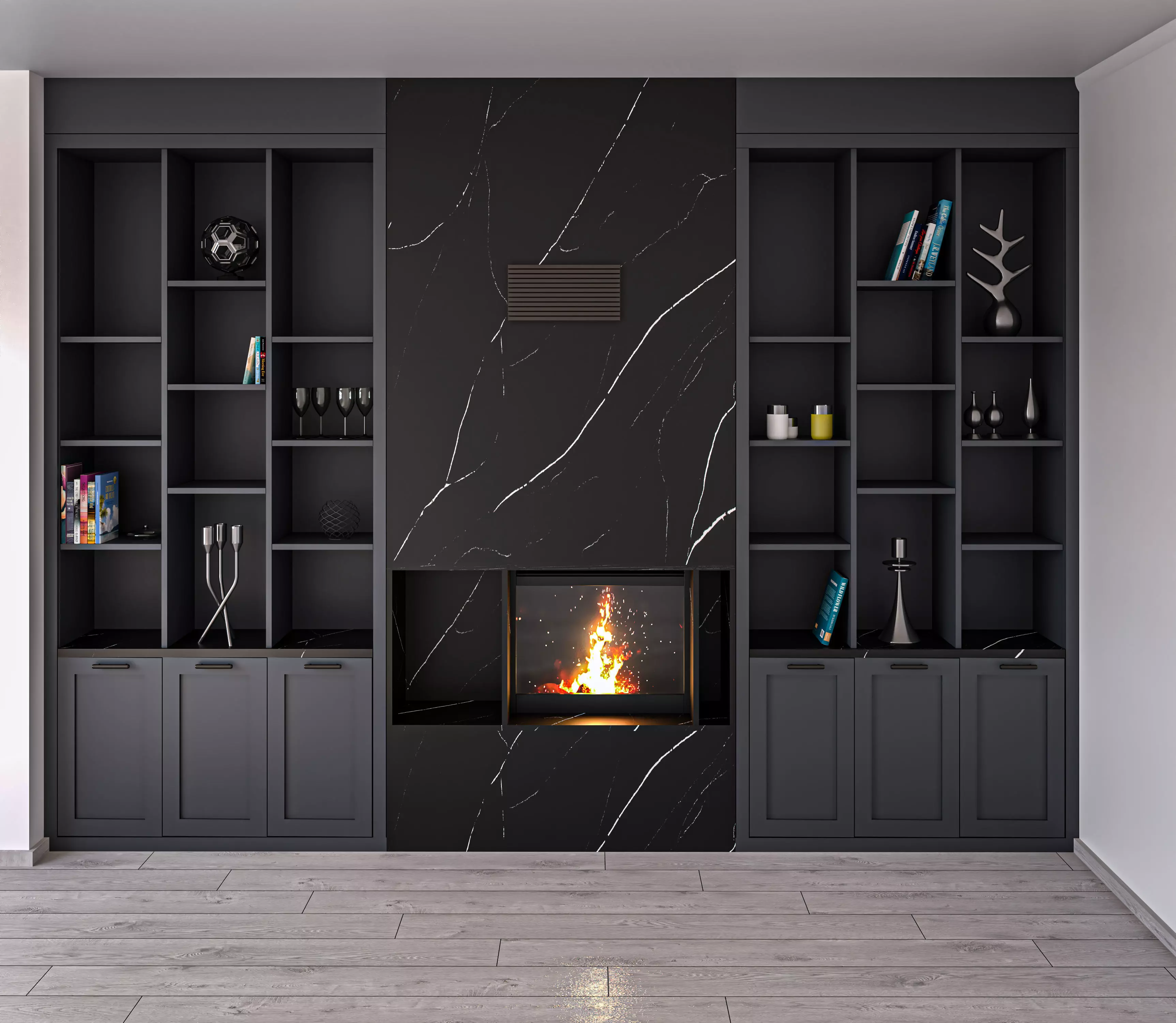 Decorative Fire Place Wall Low-poly 3D model_0