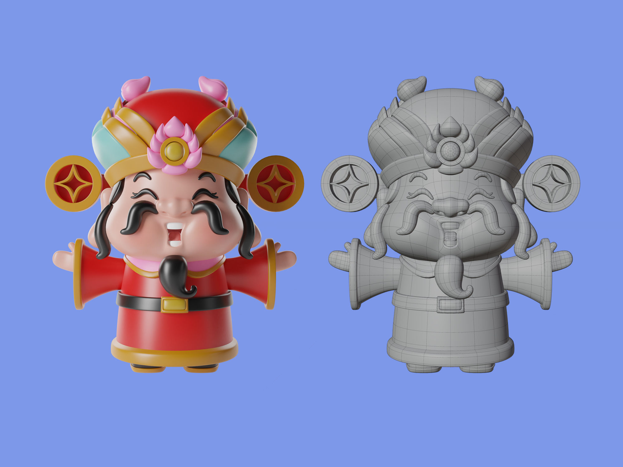 3d Character Chinese God of wealth 3D model_1