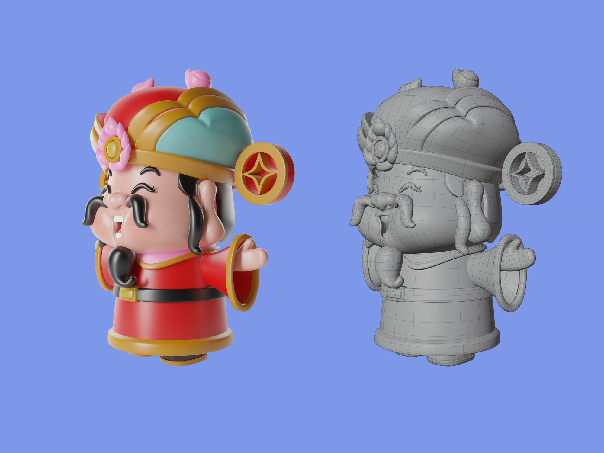 3d Character Chinese God of wealth 3D model_3