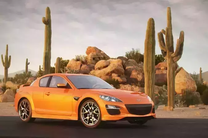 Orange Mazda Rx 8 In Desert