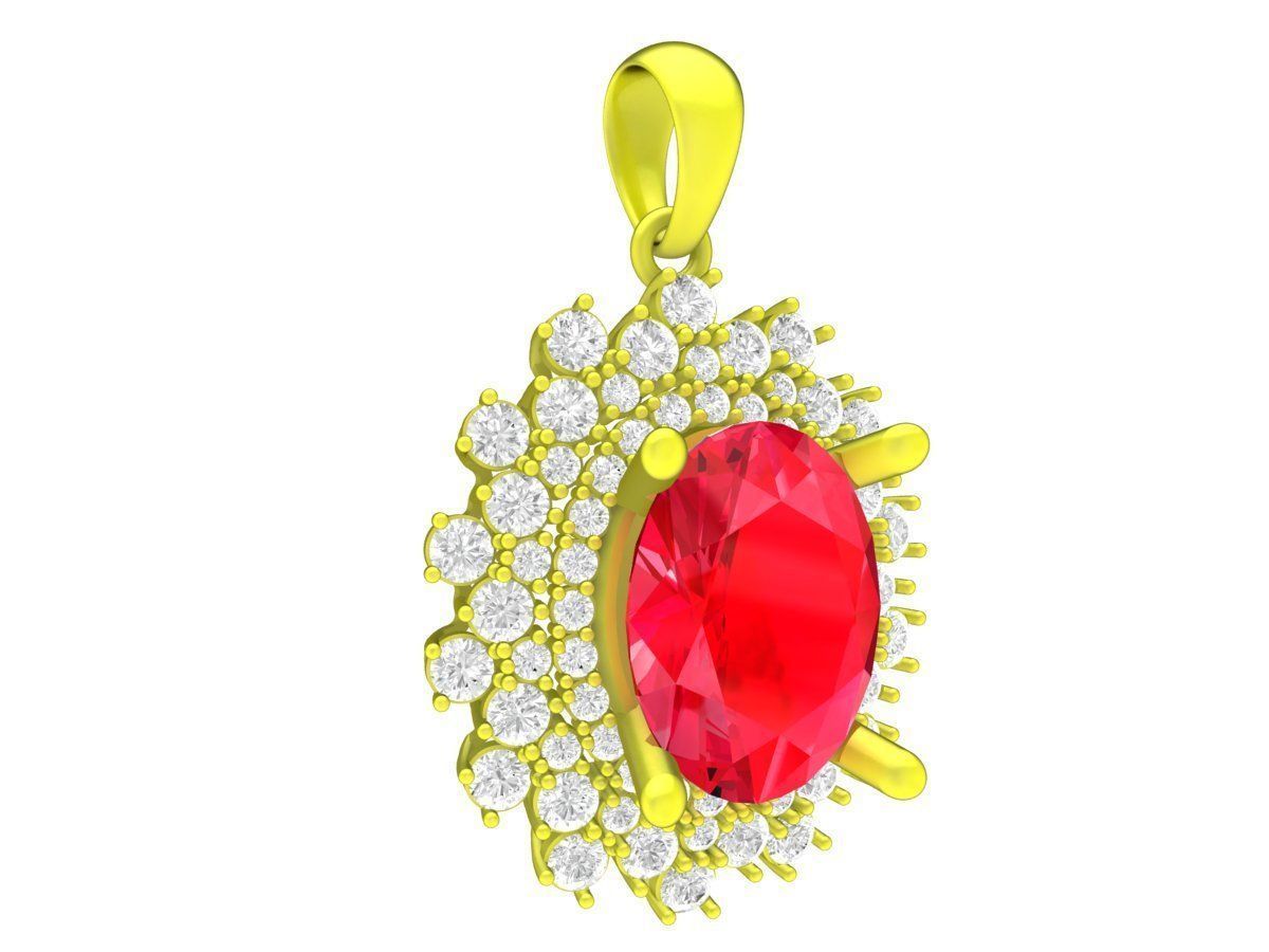 luxury oval diamond asian woman pendant 4263 3D print model_5