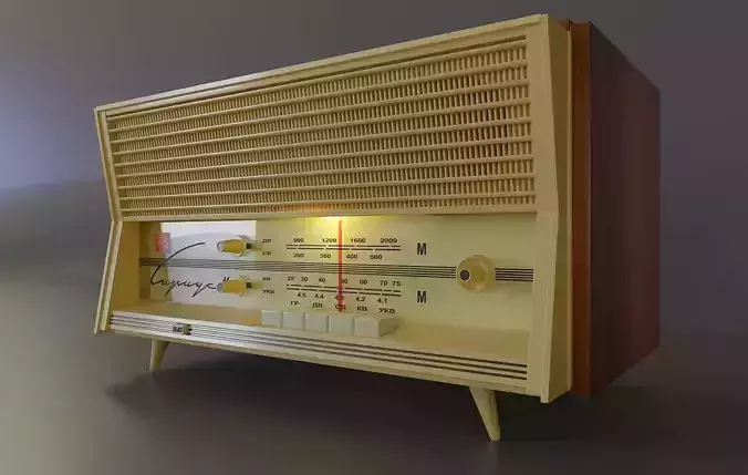 Vintage tube turntable with radio 3D model