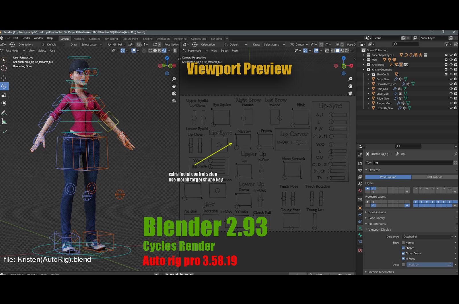 3D model Kristen Cartoon Girl Rig V2 VR / AR / low-poly | CGTrader