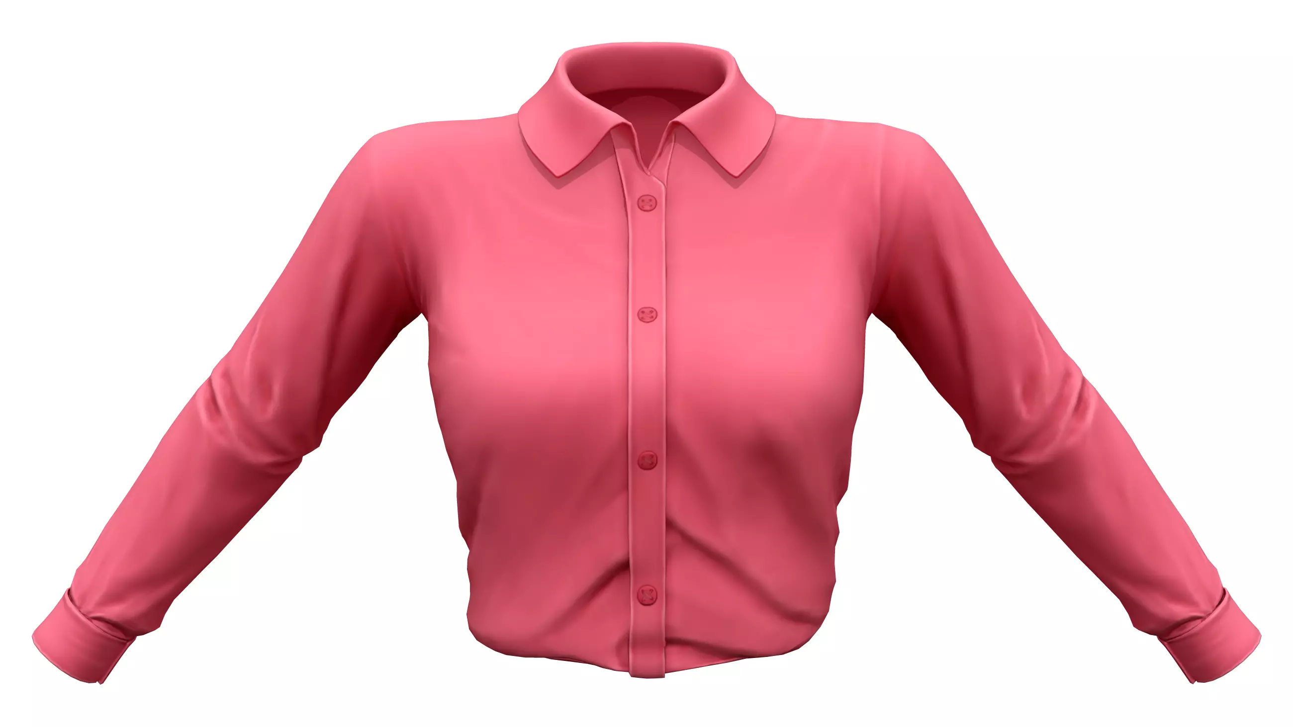 Coral Pink Tucked In Long Sleeve Buttoned Shirt Low-poly 3D model
