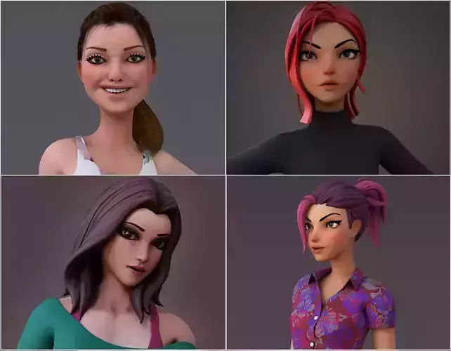 Cartoon Girl Rig 4 3D Model Collection