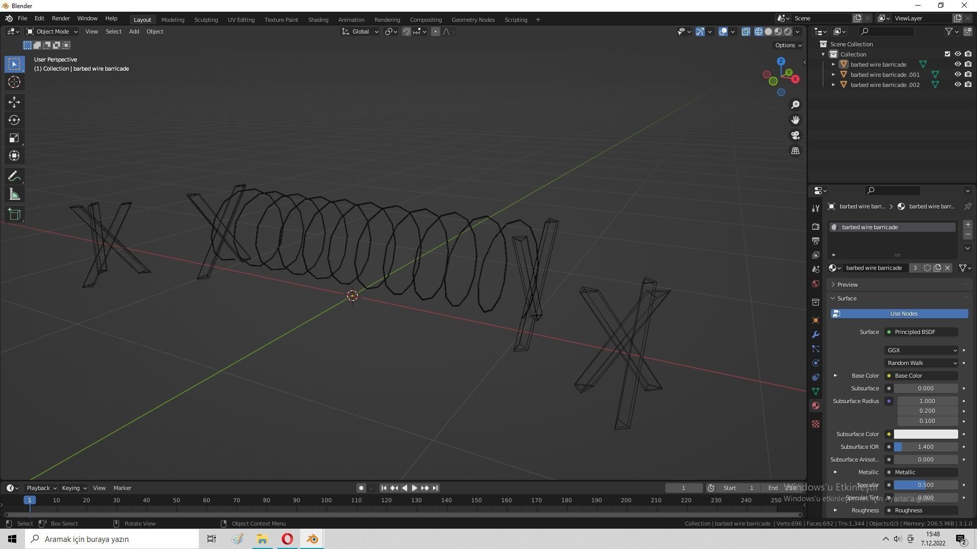 Barbed Wire Barricade  Low-poly 3D model_6