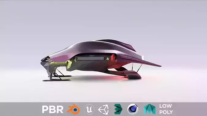 Organic industrial contrast spaceship 3D low poly scifi Low-poly