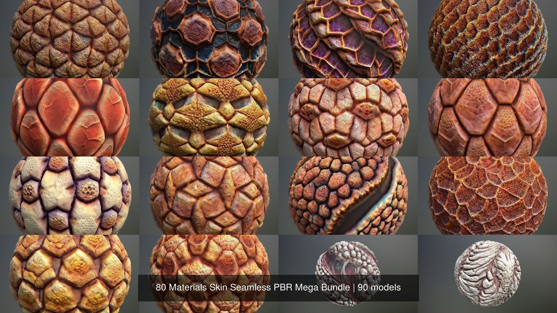 90 Materials Skin Seamless PBR Mega Bundle Texture_1