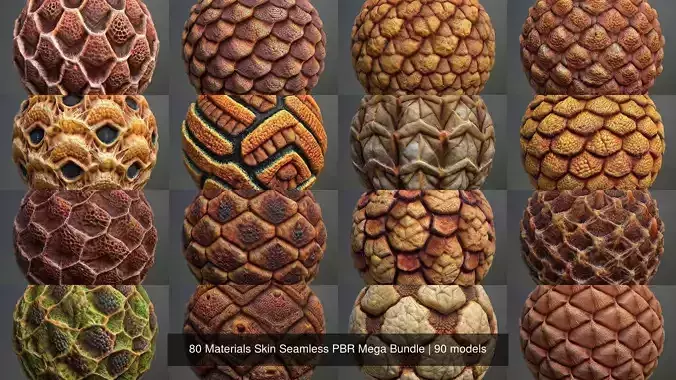 90 Materials Skin Seamless PBR Mega Bundle Texture