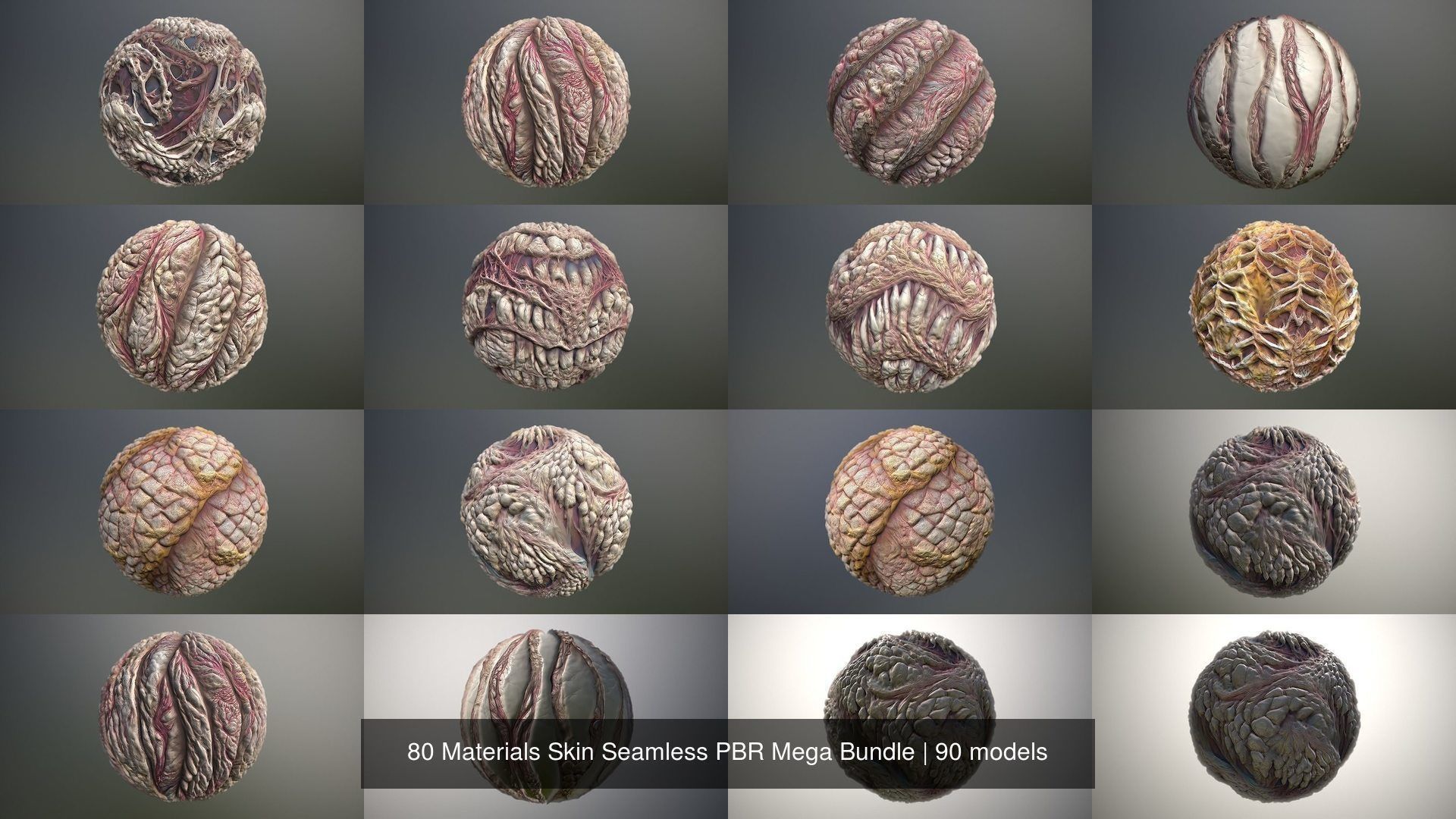 90 Materials Skin Seamless PBR Mega Bundle Texture_8