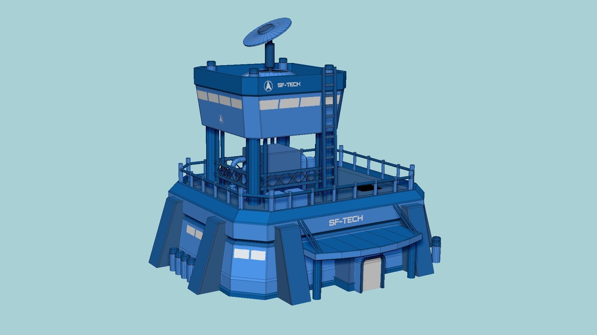 SciFi Facility B03 Blue - Sci Fi Exterior Design Low-poly 3D model_6