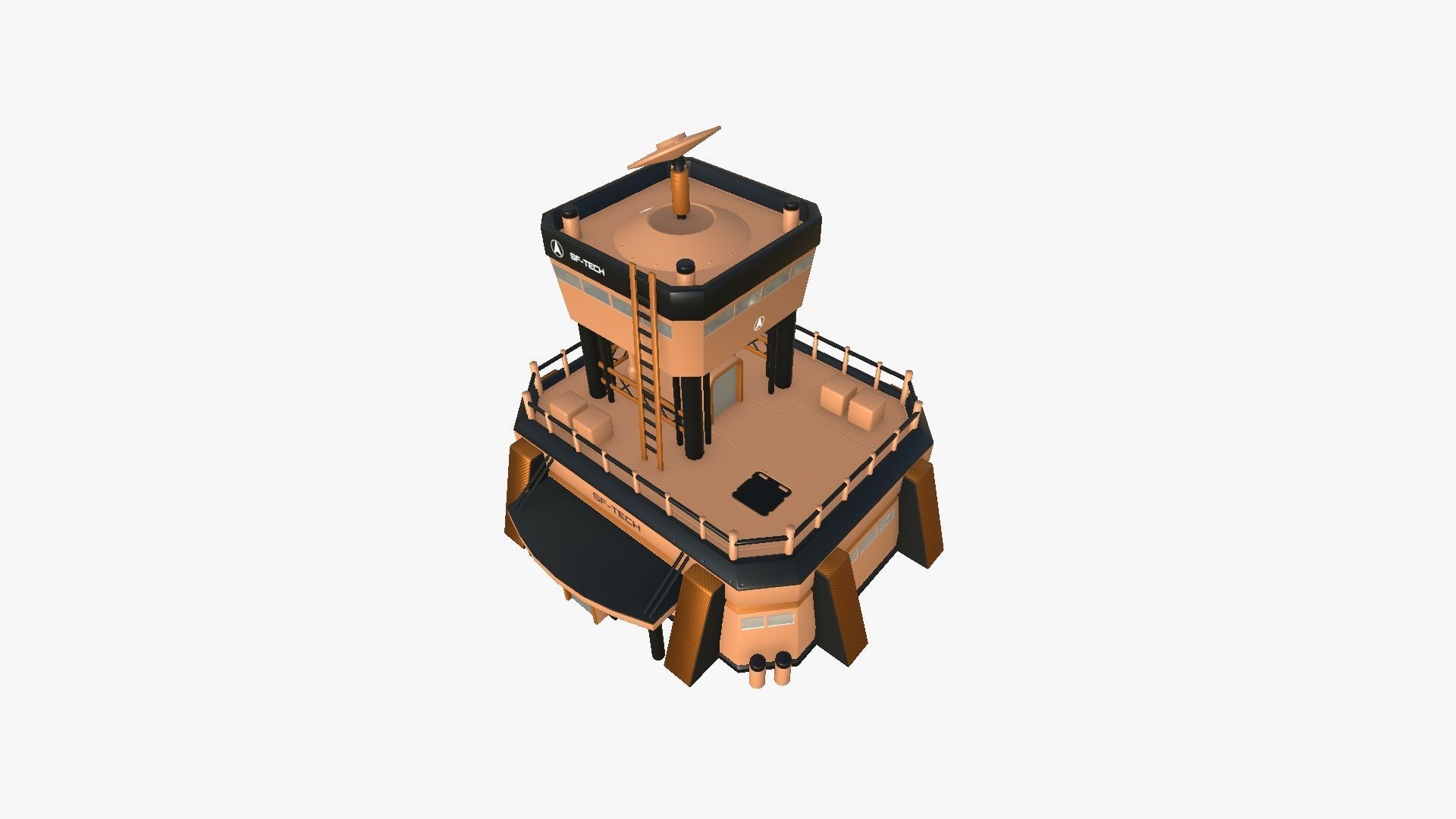 SciFi Facility B04 Orange - Sci Fi Exterior Design Low-poly 3D model_2