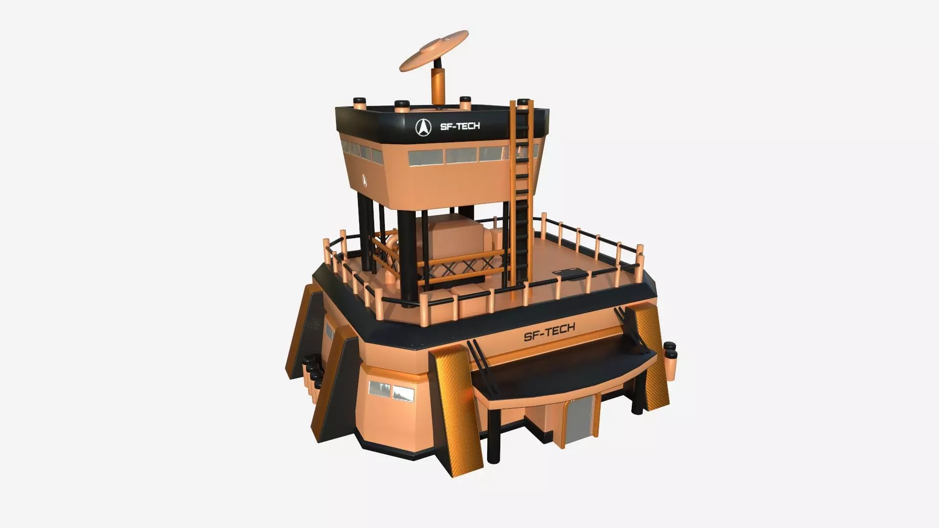 SciFi Facility B04 Orange - Sci Fi Exterior Design Low-poly 3D model_0