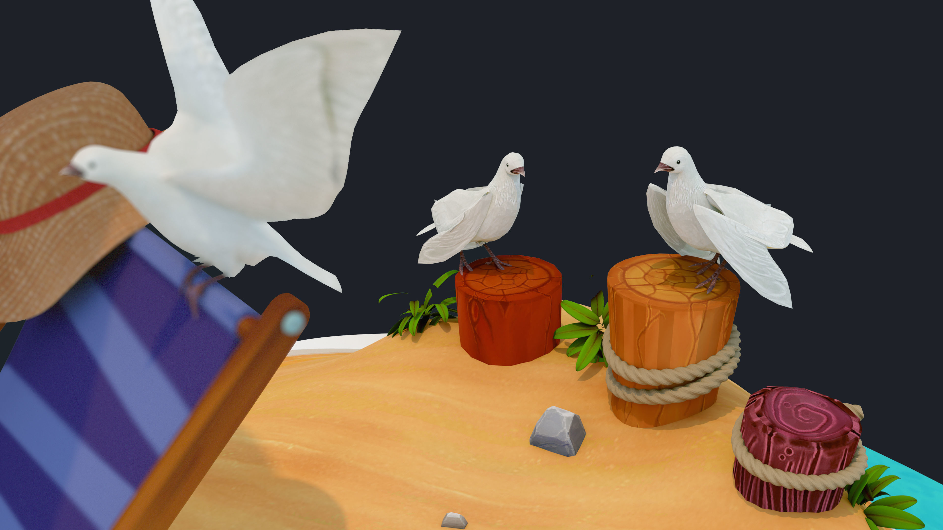 3D Summer beach  Low-poly 3D model_5