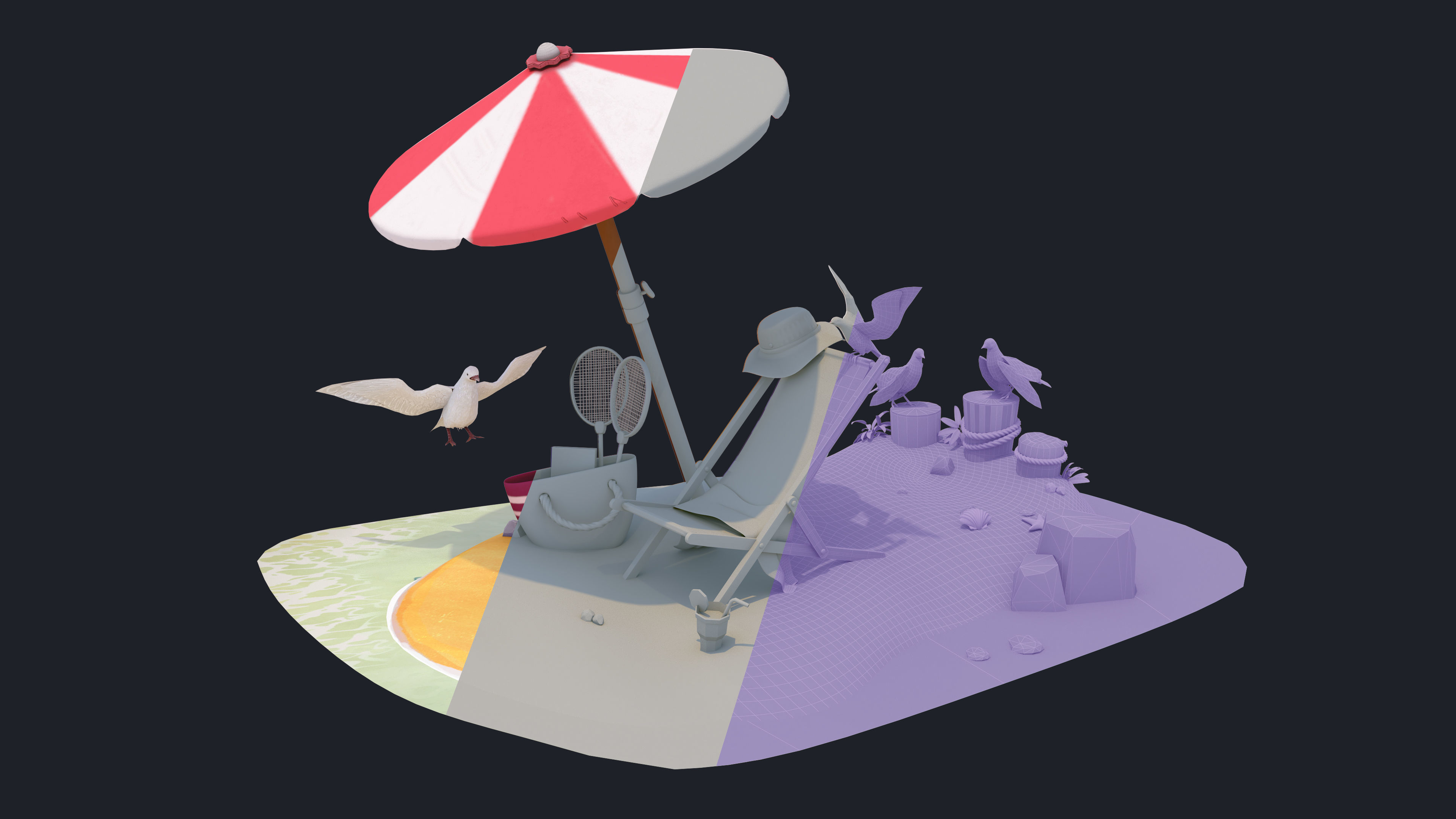 3D Summer beach  Low-poly 3D model_6