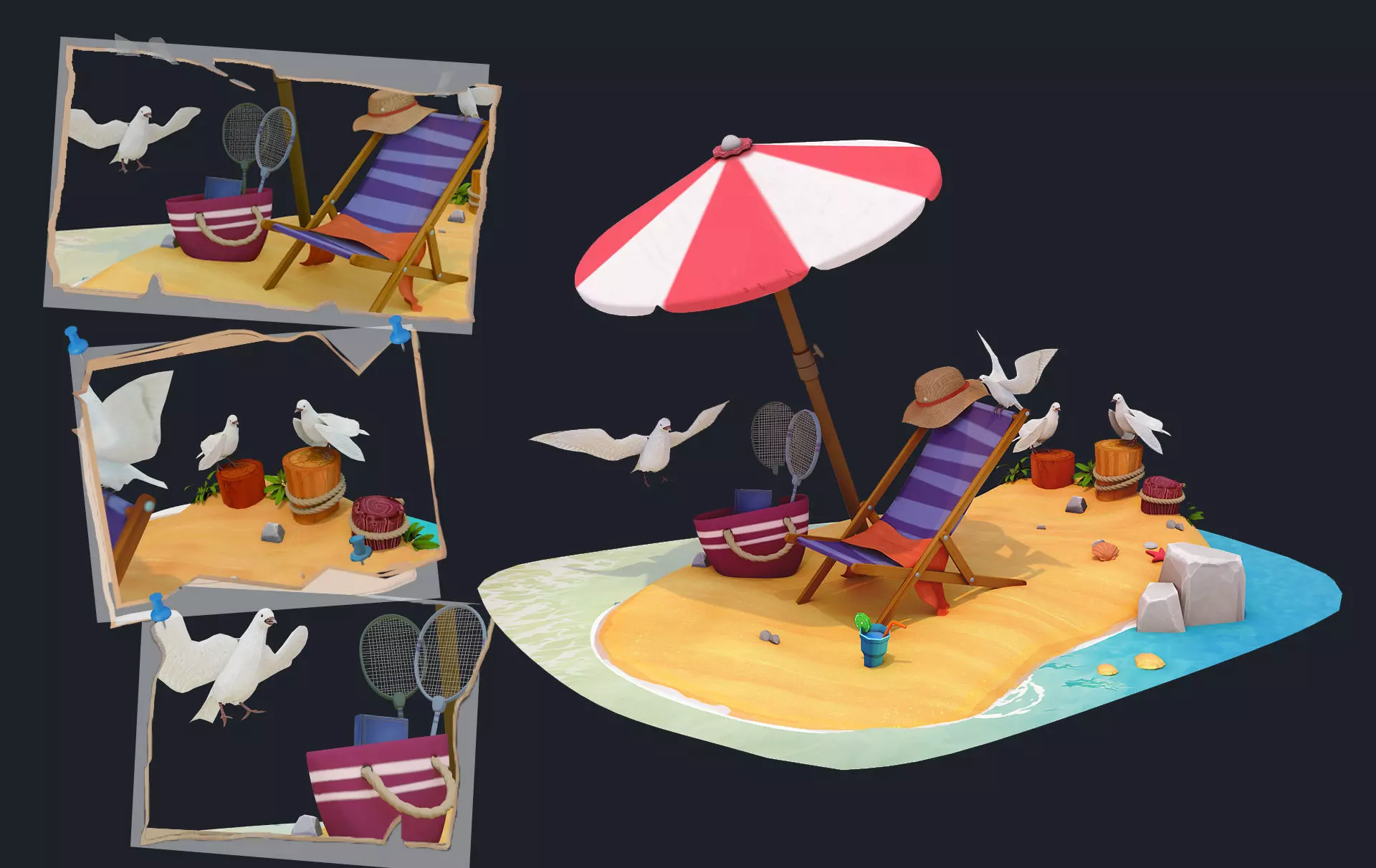 3D Summer beach  Low-poly 3D model_0