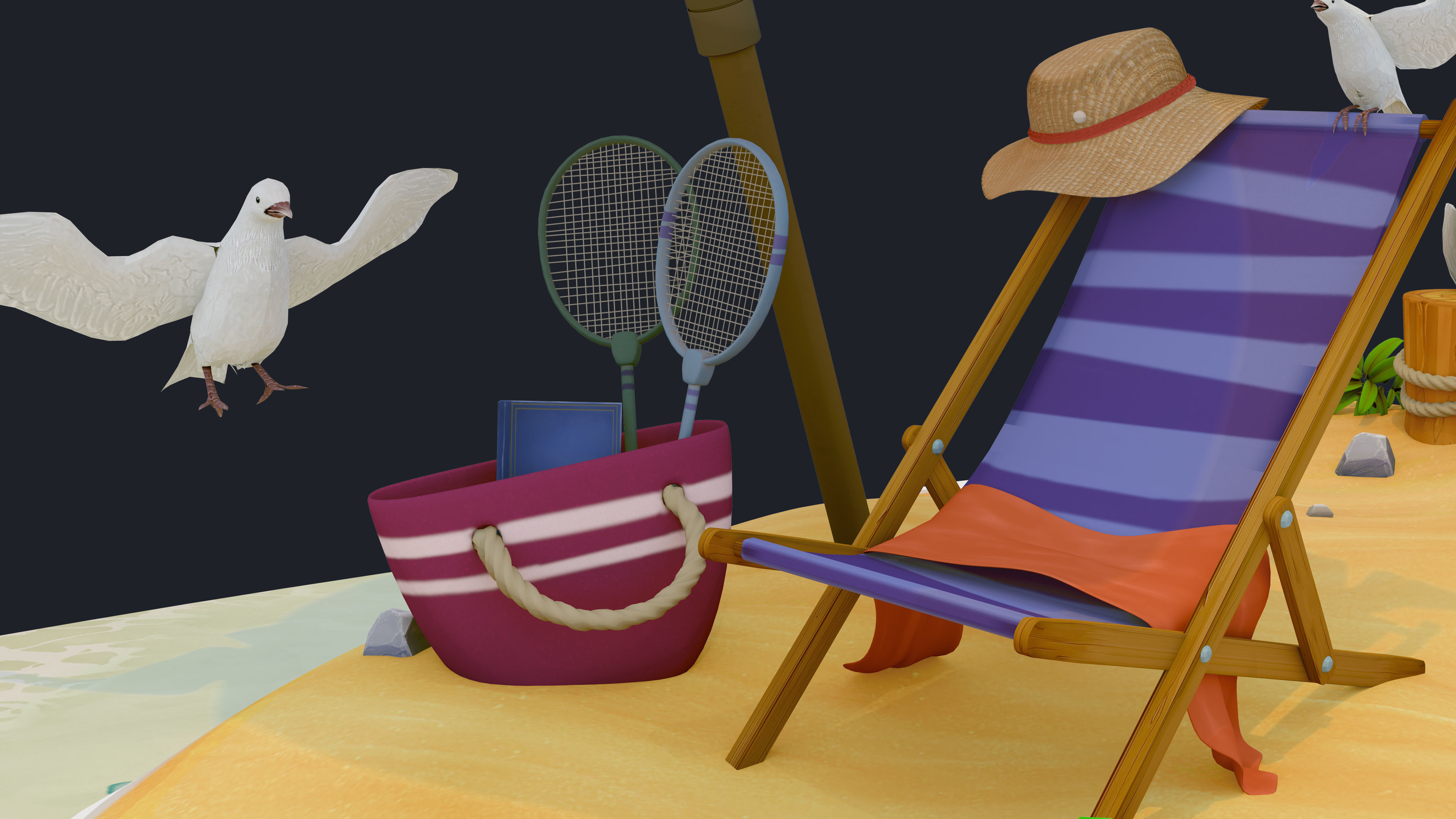 3D Summer beach  Low-poly 3D model_3